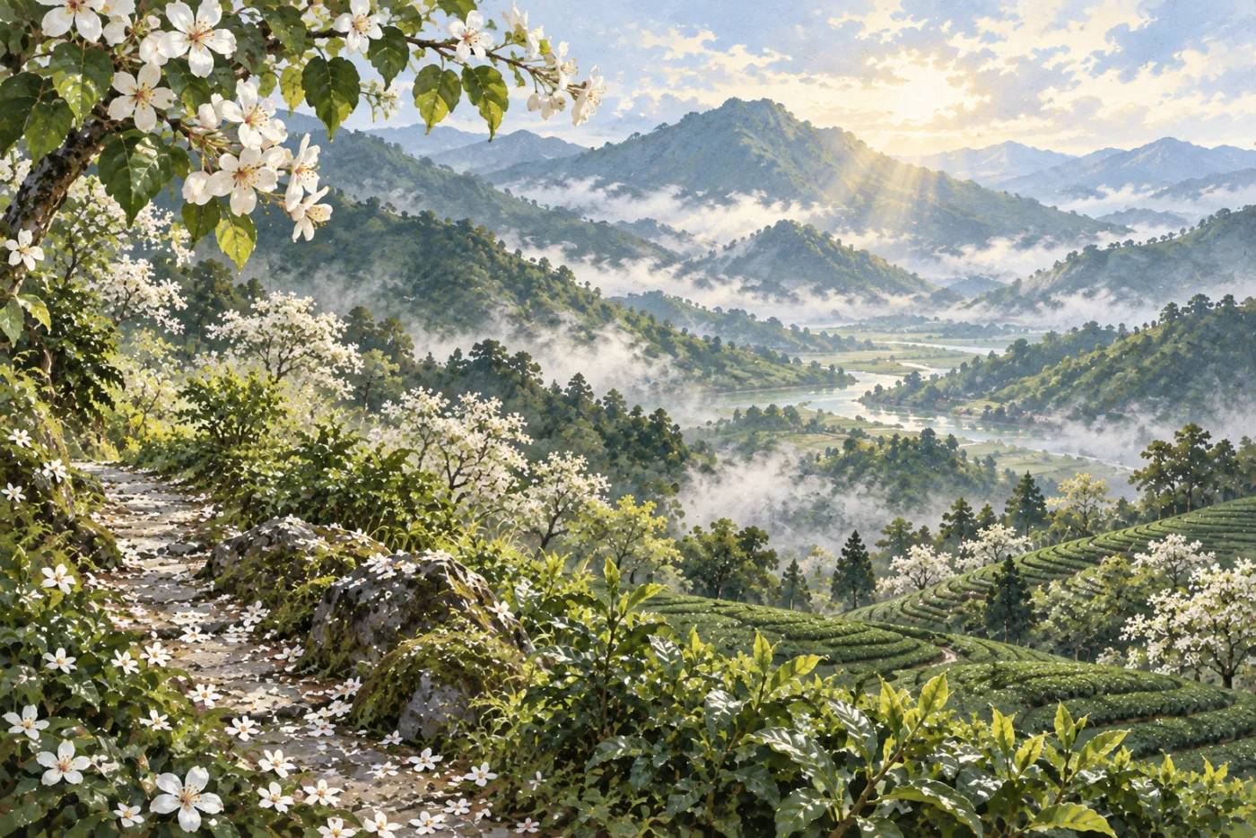 五月油桐花與暖春山谷